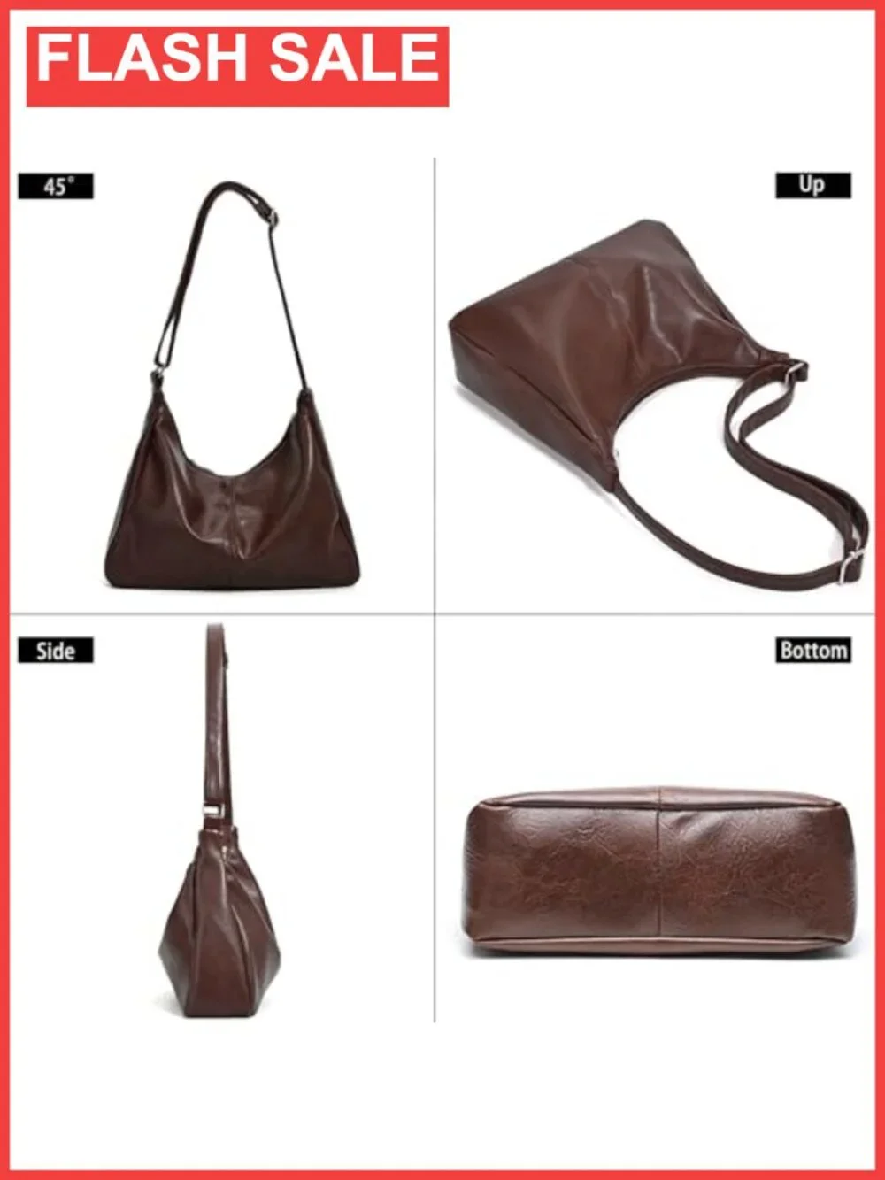 Faux Leather Hobo Bag Vegan Leather Slouchy Shoulder Purse
